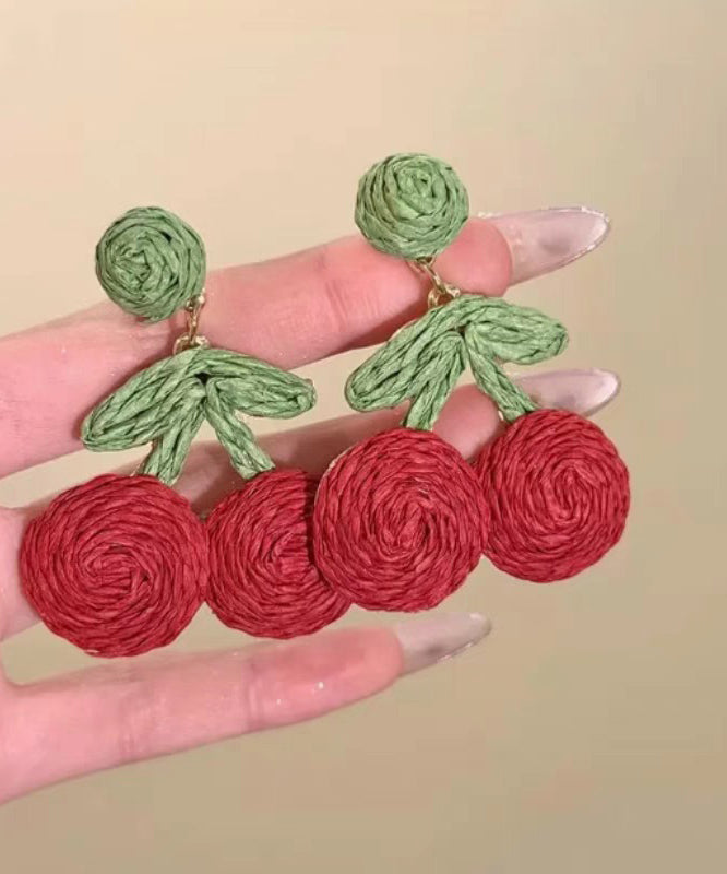 Boucle d'oreille Art Tissage Alliage Fraise Rouge Goutte