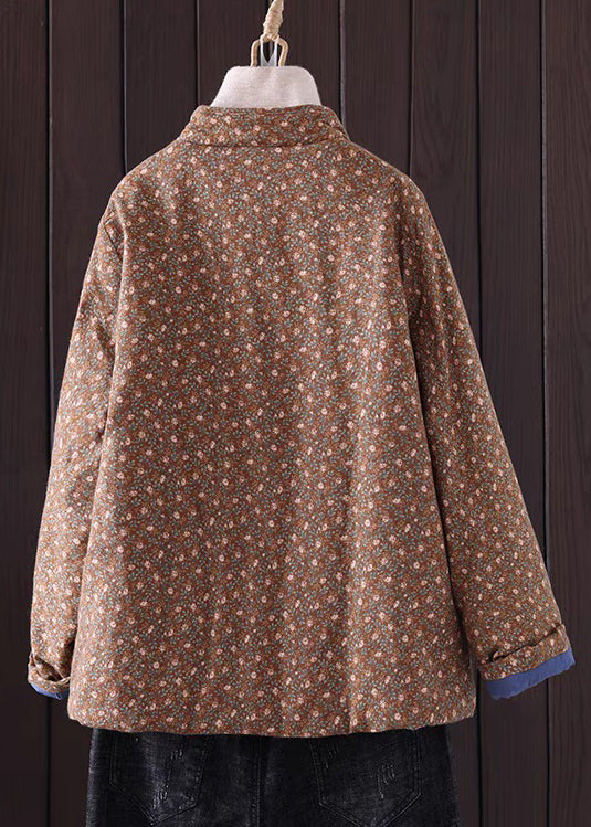 Art Red Print Button Pockets Thick Coat Winter QO035