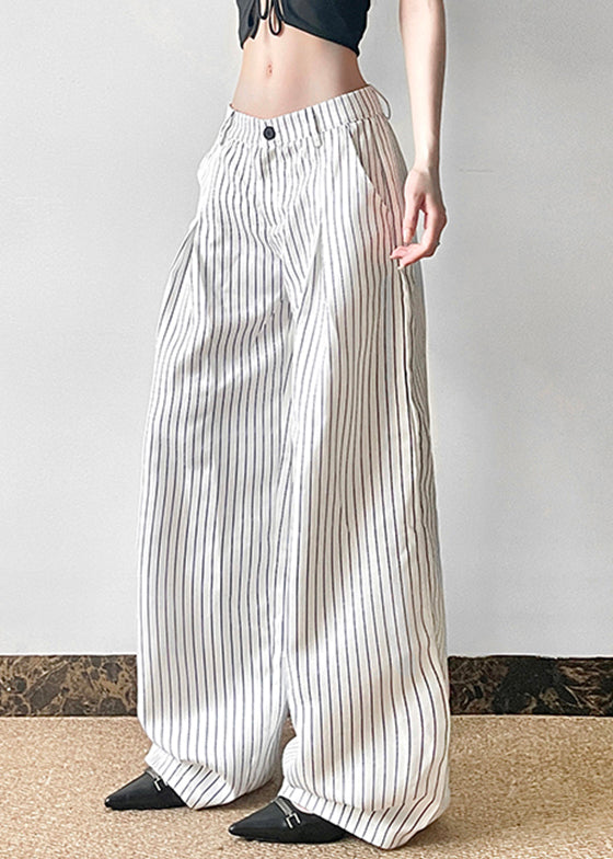 Hose Knopf Gestreift Hohe Taille Baumwolle Sommer Art