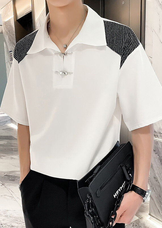 Sommer Eis Knopf Polo Patchwork Kunst weiße Hemden Seide