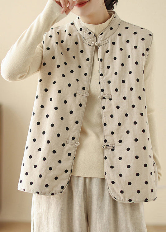 Art White Dot Chinese Button Fine Cotton Filled Vests Spring TM014