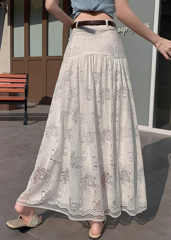 Out Art Lace White Hollow Skirt Waist High Summer