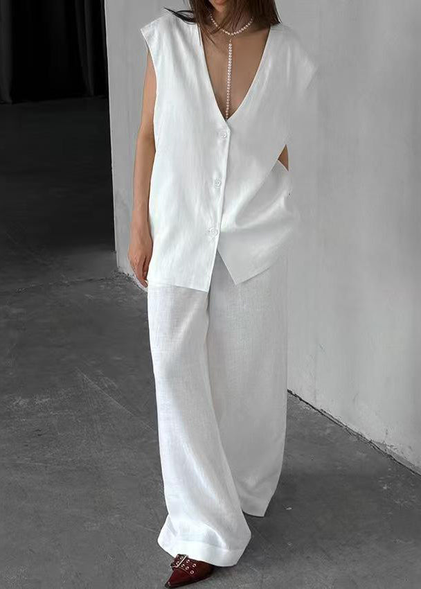 Ensemble gilet et pantalon surdimensionnés en coton blanc à deux jambes
