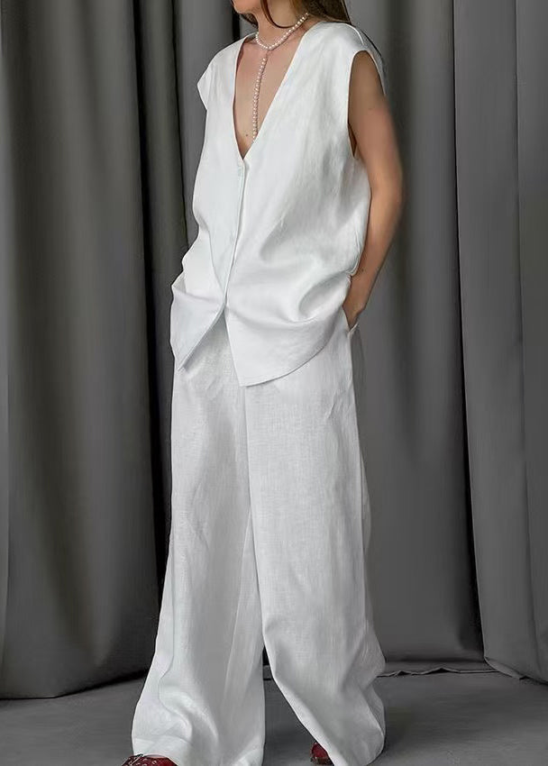 Ensemble gilet et pantalon surdimensionnés en coton blanc à deux jambes