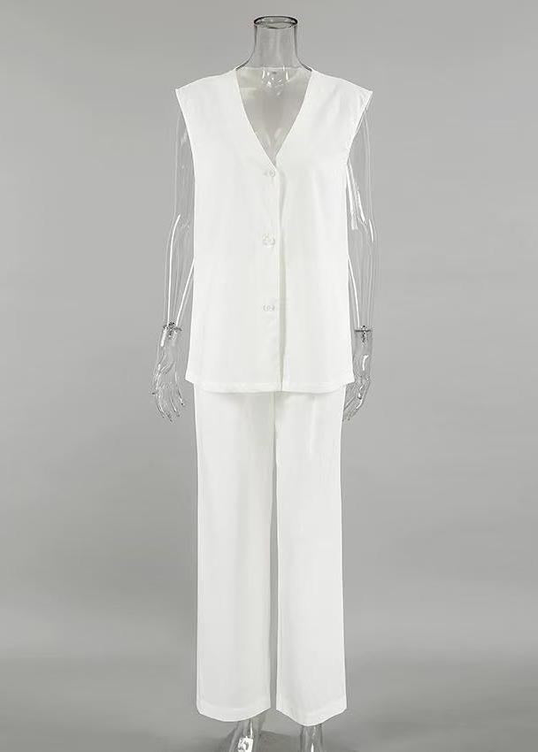 Ensemble gilet et pantalon surdimensionnés en coton blanc à deux jambes