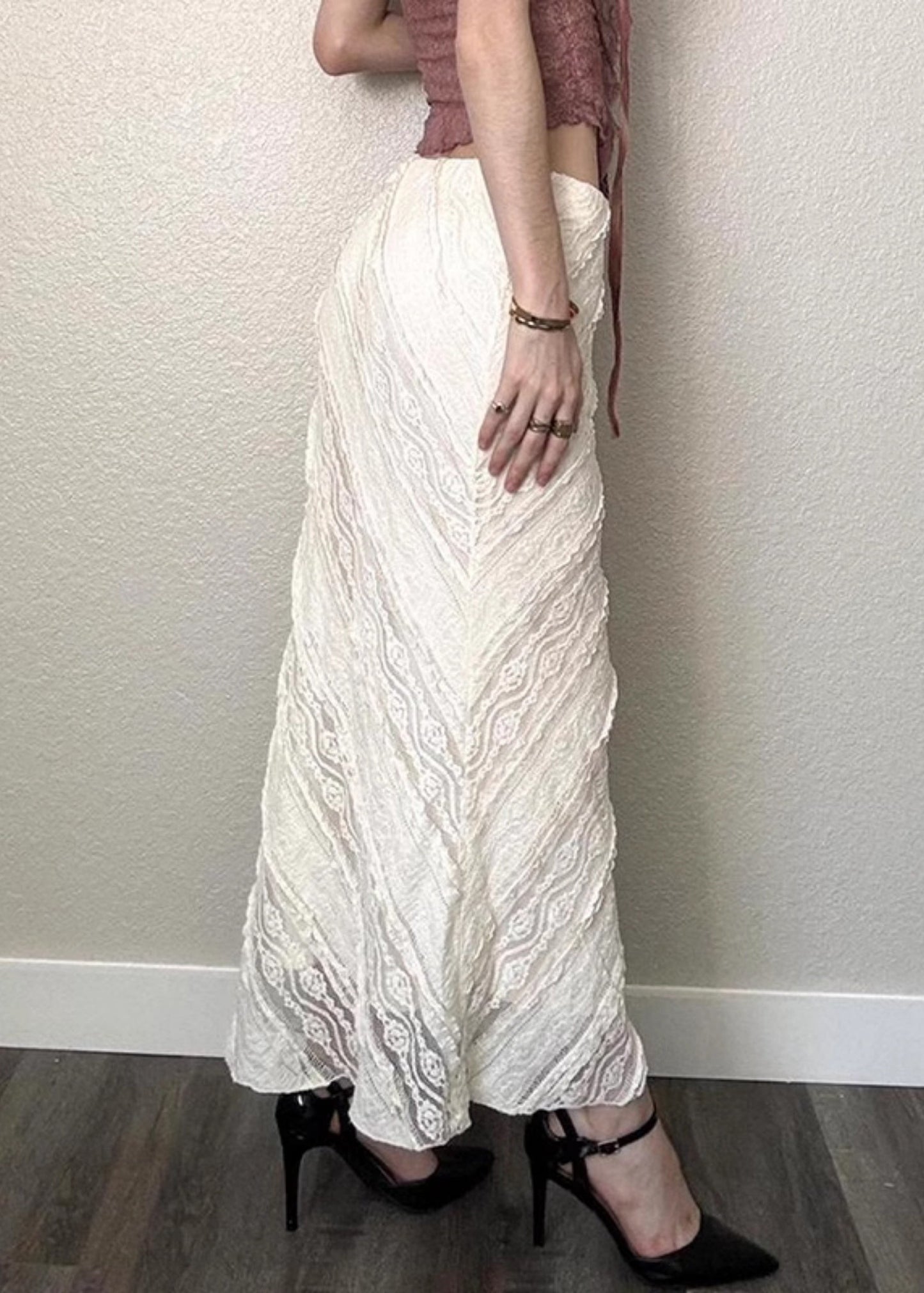 Hohe weiße Sommer Art Side Lace Röcke offene Taille