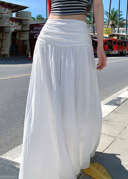 Solid Wrinkled Art Summer Cotton Skirts White