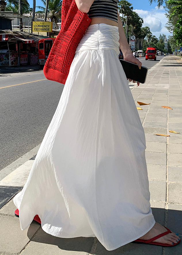 Solid Wrinkled Art Summer Cotton Skirts White