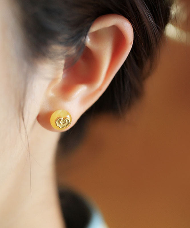 Art Yellow Ancient Gold Beeswax Lock Of Good Wishes Stud Earrings TX001