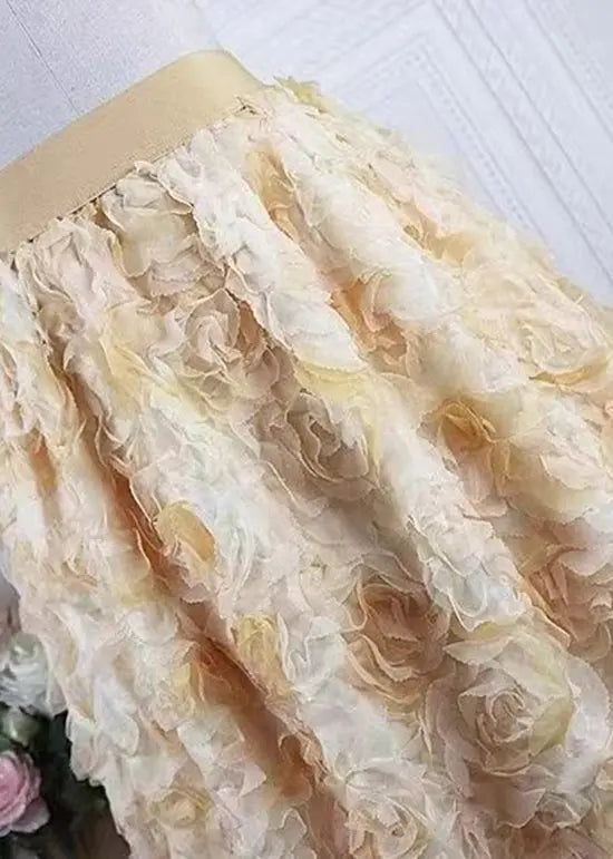 Art Yellow Gradient Floral Decorated Tulle Skirts Spring HA1016 Ada Fashion