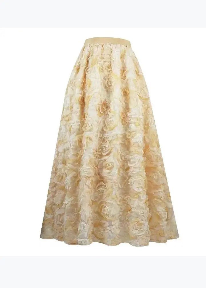 Art Yellow Gradient Floral Decorated Tulle Skirts Spring HA1016 Ada Fashion