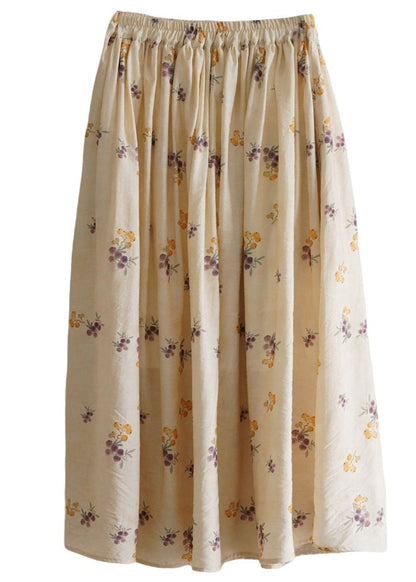 Art Yellow Print Elastic Waist Cotton Skirt Summer JH052