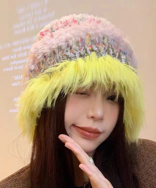 Autumn And Winter Korean Handmade Edition Yellow Knit Bucket Hat WI015