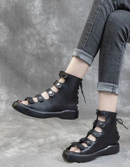 Back Lace-up Cut-out Fish Toe Summer Boots Ada Fashion