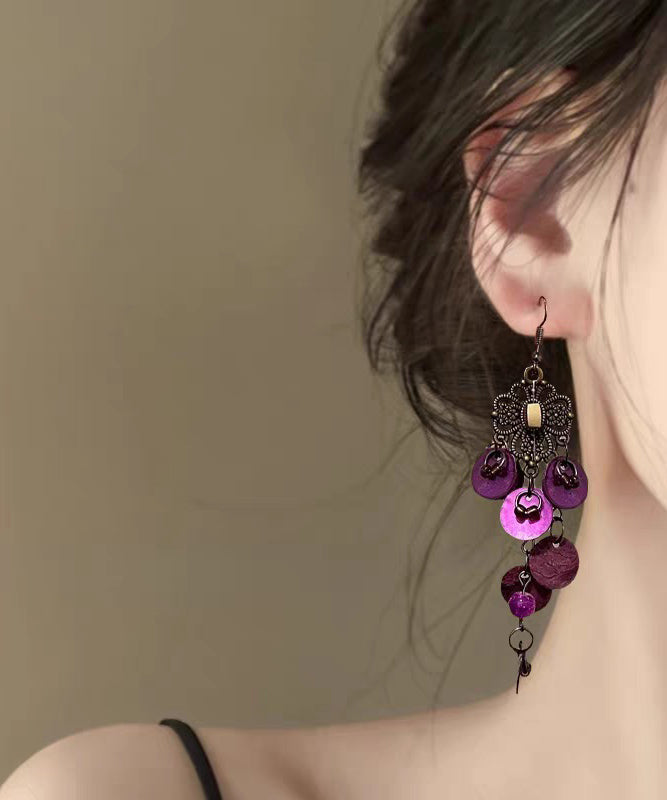 Silver Beach Tassel Sterling Shell Hollow Earrings Blue Drop Out