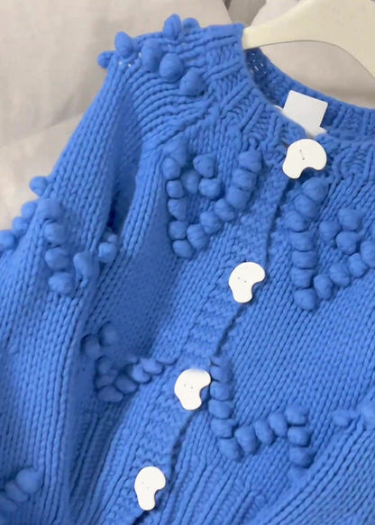 Beautiful Blue O-Neck Button Cotton Knit Cardigan Fall RK012