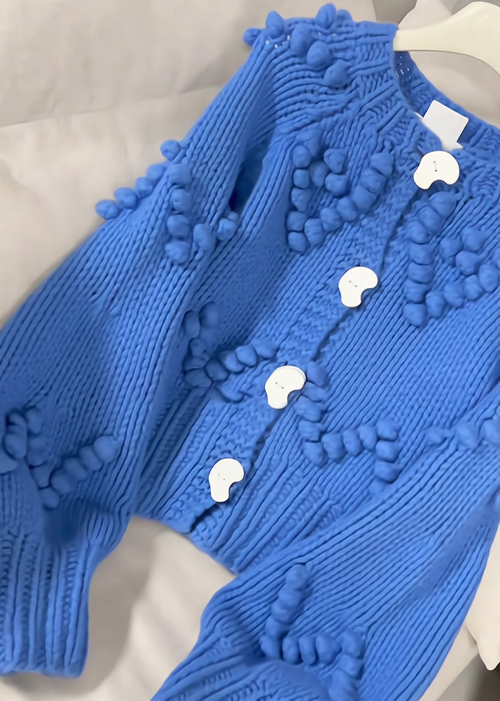 Beautiful Blue O-Neck Button Cotton Knit Cardigan Fall RK012