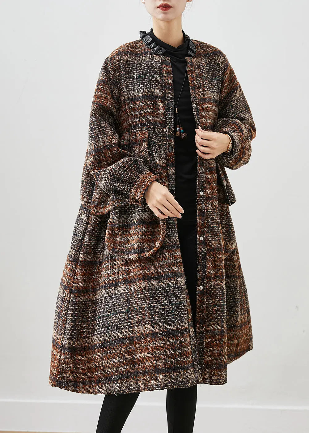 Beautiful Brown Ruffled Pockets Thick Cotton Coats Winter Ada Fashion