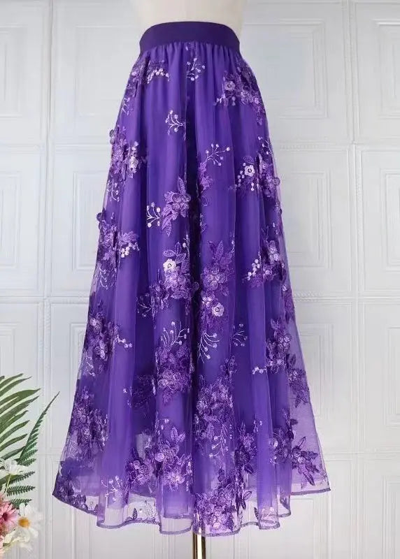 Beautiful Coffee Embroidered High Waist Tulle Skirts Spring HA1010 Ada Fashion