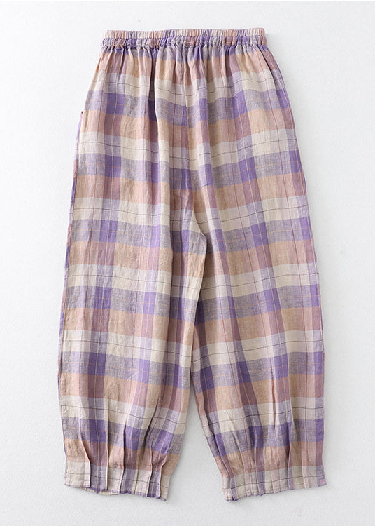 Oversized Linen Beautiful Harem Pants Plaid Colorblock Summer
