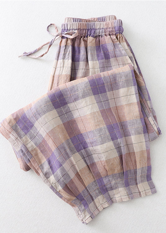 Oversized Linen Beautiful Harem Pants Plaid Colorblock Summer
