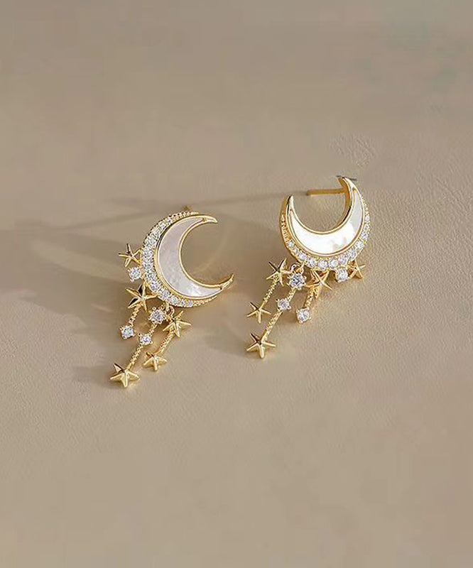 Beautiful Gold Sterling Silver Overgild Zircon Moon Star Drop Earrings GH1064