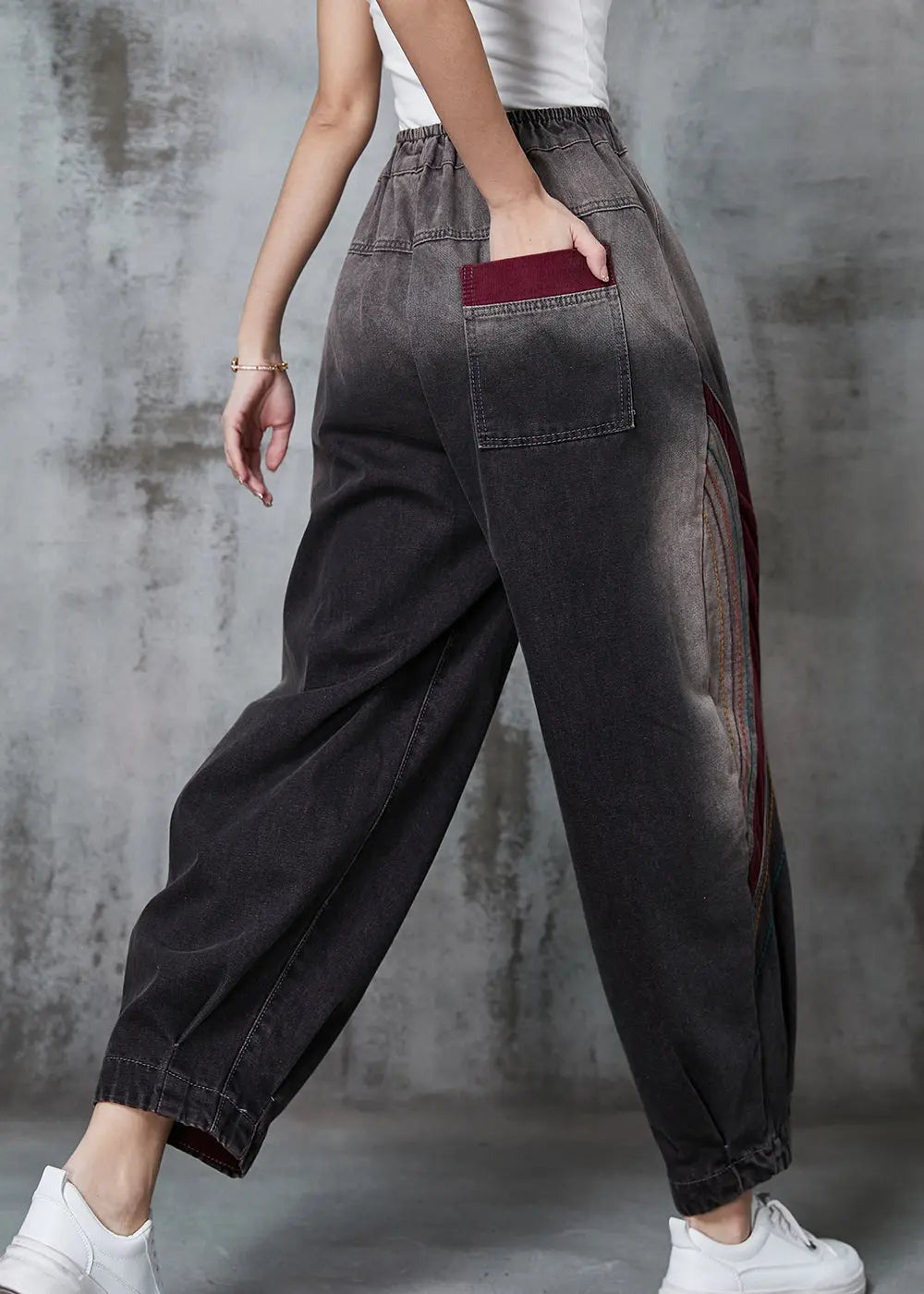 Beautiful Gradient Color Embroidered Patchwork Denim Pants Spring Ada Fashion