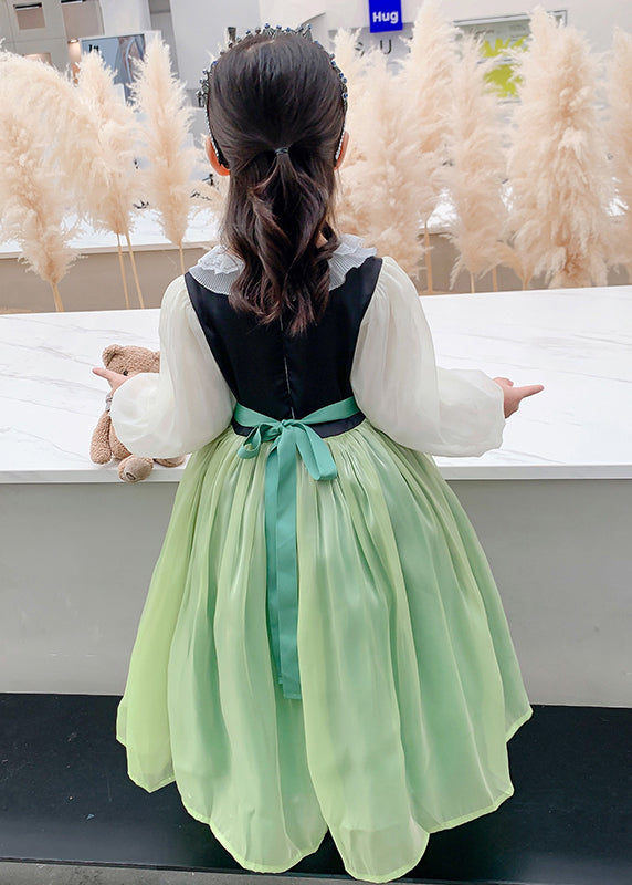 Schönes grünes, schmeichelndes Maxikleid aus besticktem Tüll für Kinder, Frühling, YE021