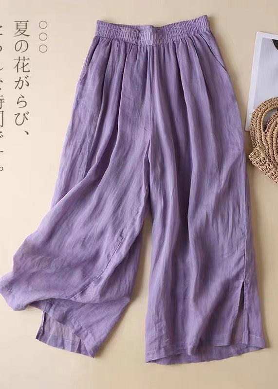 Elastische Schöne Hose Offene Taille Lavendel Gerade Leinen Seite