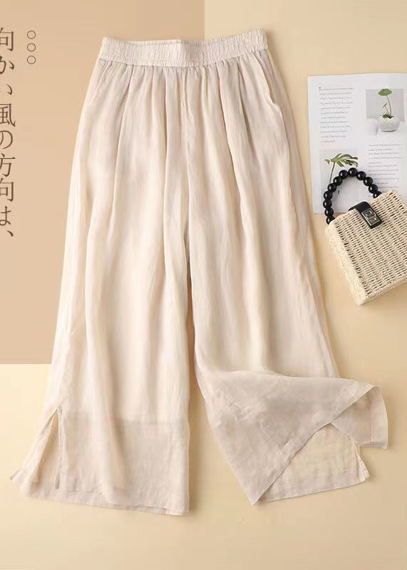 Elastische Schöne Hose Offene Taille Lavendel Gerade Leinen Seite
