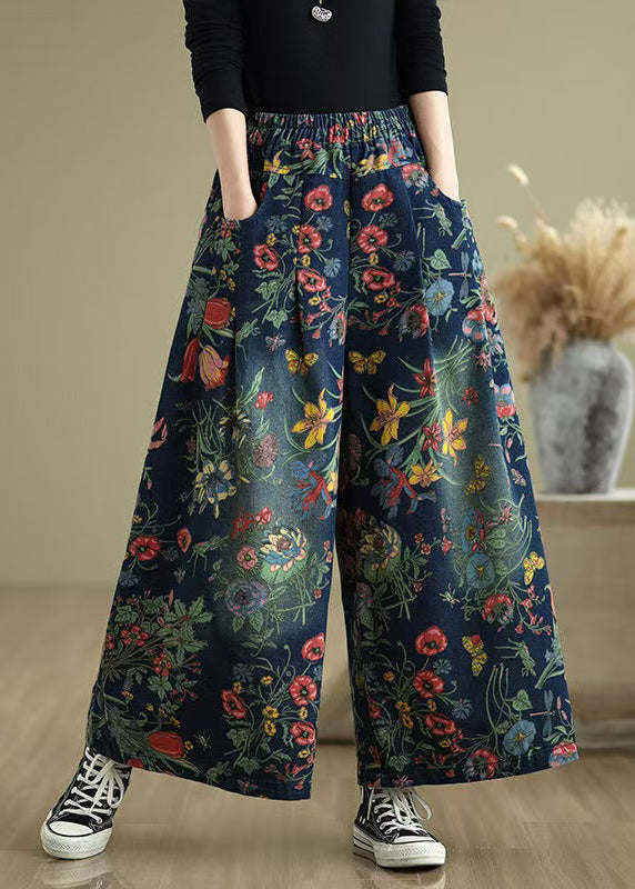Leg Denim Beautiful Pants Wide Print Summer Navy Oversized