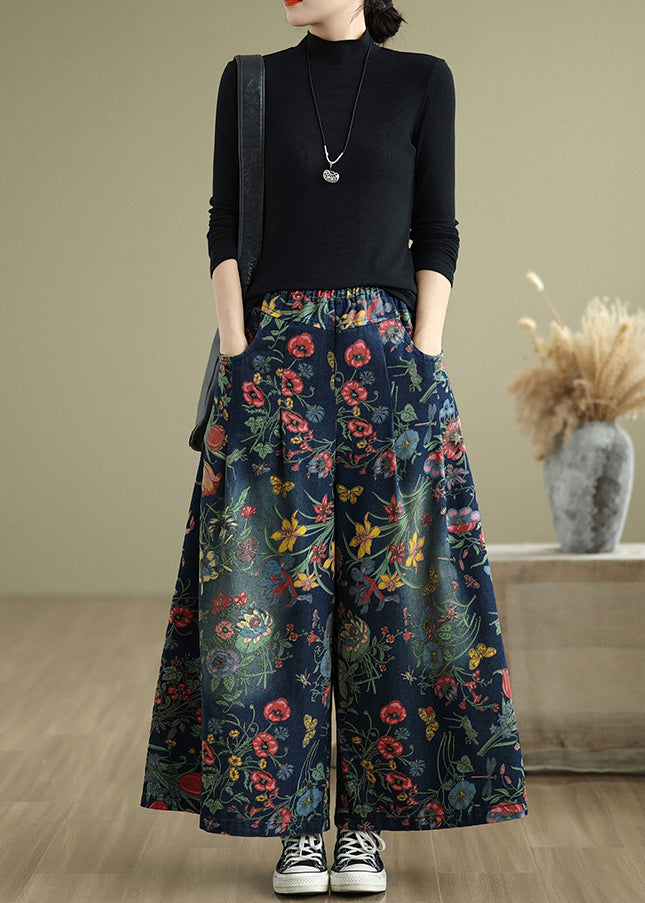 Leg Denim Beautiful Pants Wide Print Summer Navy Oversized