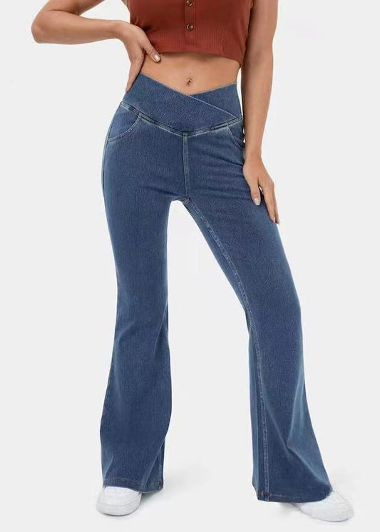 Beautiful Navy Versatile Denim Flare Bottoms Spring QQ1006