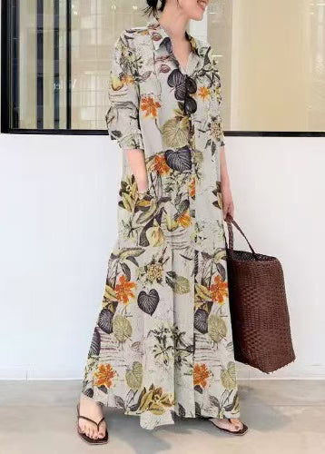 Holiday Print Orange Dress Oversized Beautiful Fall Linen