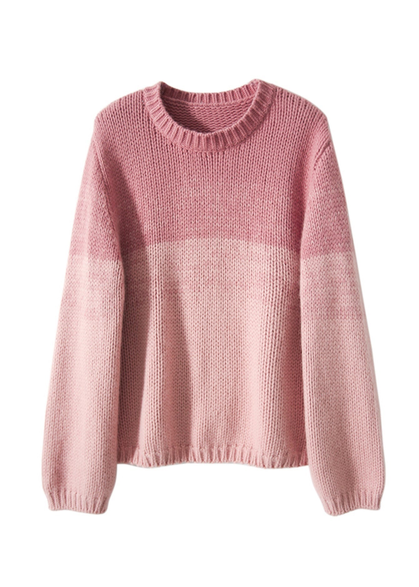 Beautiful Pink Gradient O Neck Thick Woolen Knit Pullover Winter RS040