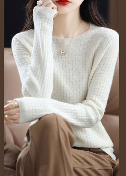 Beautiful Pink O Neck Solid Cotton Knit Sweaters Fall QI016