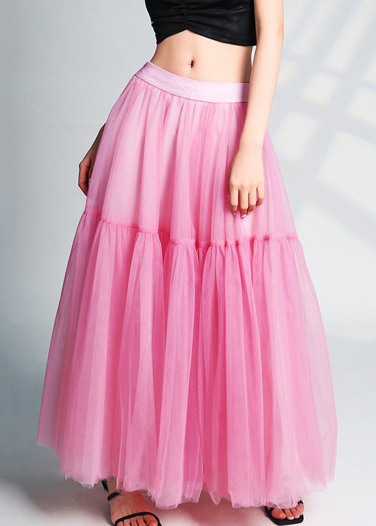 Beautiful Pink Wrinkled High Waist Tulle Skirts Summer Ada Fashion