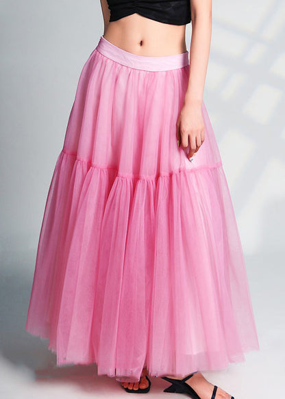 Beautiful Pink Wrinkled High Waist Tulle Skirts Summer Ada Fashion