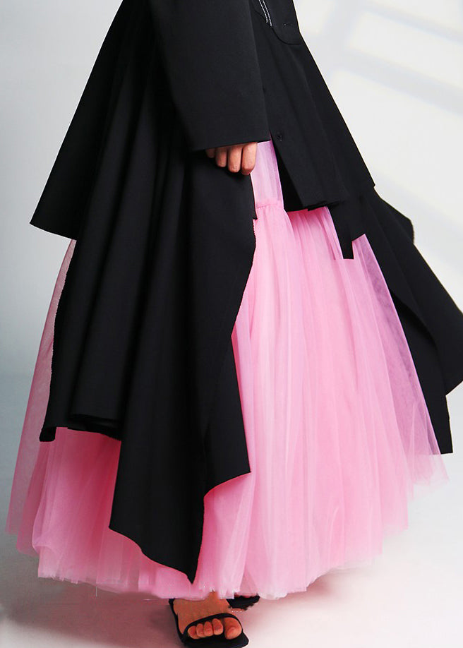 Beautiful Pink Wrinkled High Waist Tulle Skirts Summer Ada Fashion