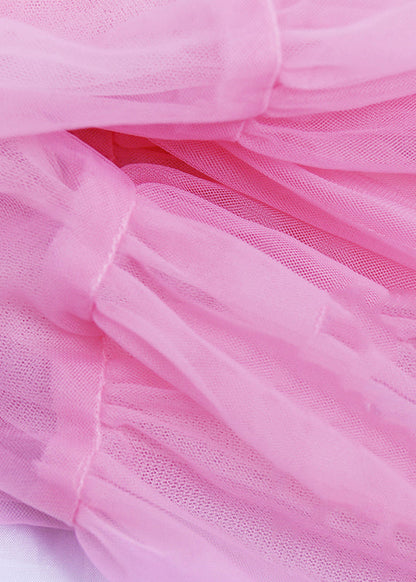 Beautiful Pink Wrinkled High Waist Tulle Skirts Summer Ada Fashion