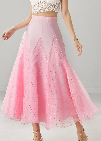 Beautiful Pink Zircon Patchwork Tulle Dance Skirt Spring YU1033