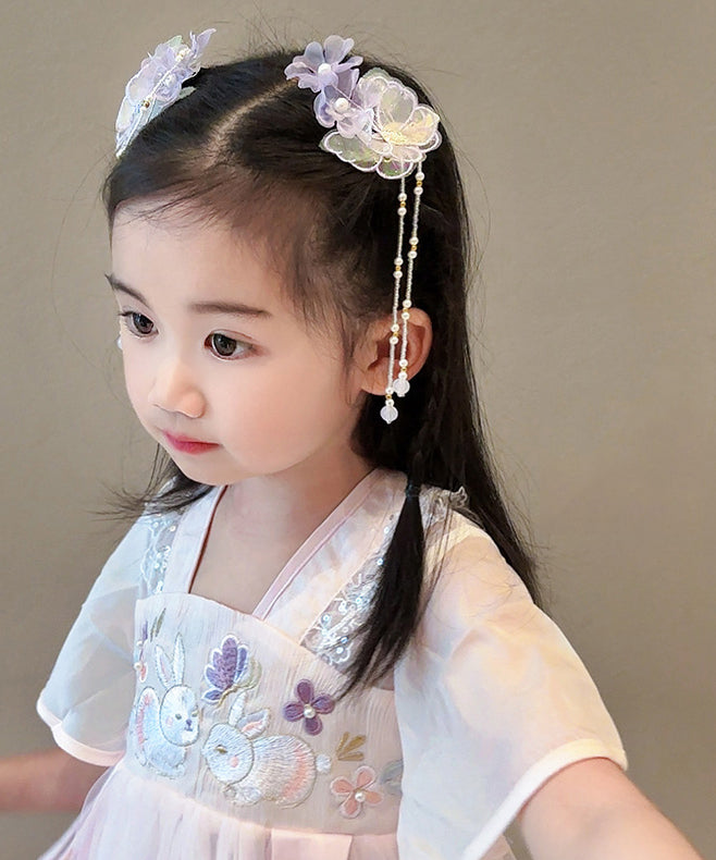 Magnifique épingle à cheveux en alliage violet avec pompon et perles de lotus pour filles, YG024