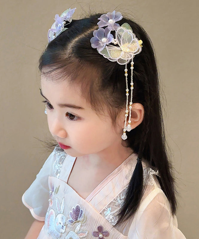 Magnifique épingle à cheveux en alliage violet avec pompon et perles de lotus pour filles, YG024