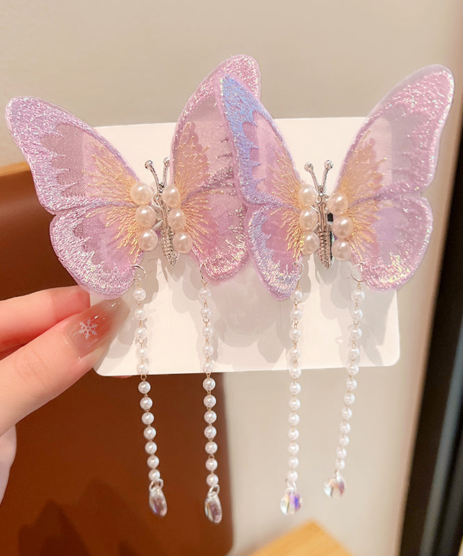 Magnifique épingle à cheveux en alliage violet avec tulle et perles papillon pour fille, YG036