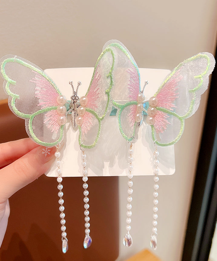 Magnifique épingle à cheveux en alliage violet avec tulle et perles papillon pour fille, YG036