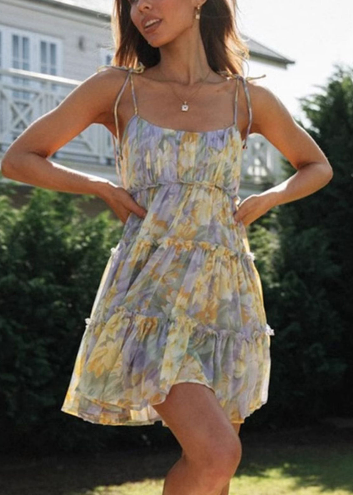Dress Purple Tea Summer Chiffon Print Beautiful