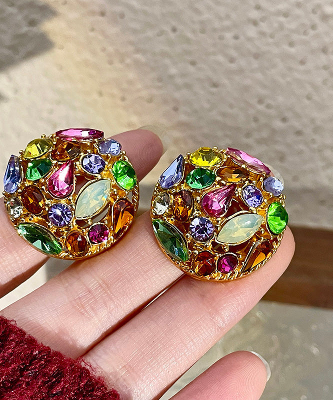 Beautiful Rainbow Sterling Silver Overgild Zircon Crystal Stud Earrings WO014