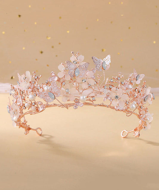 Belle couronne en or rose avec perles baroques et strass pour enfants IU033