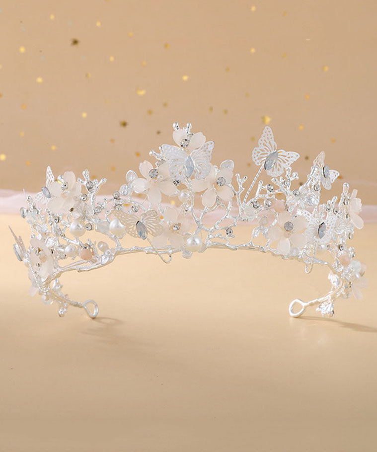 Belle couronne en or rose avec perles baroques et strass pour enfants IU033