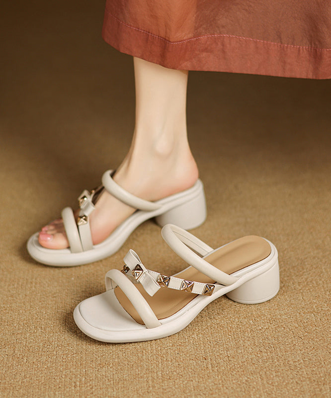 Sandals Cowhide Chunky Black Leather Beautiful Splicing Slide